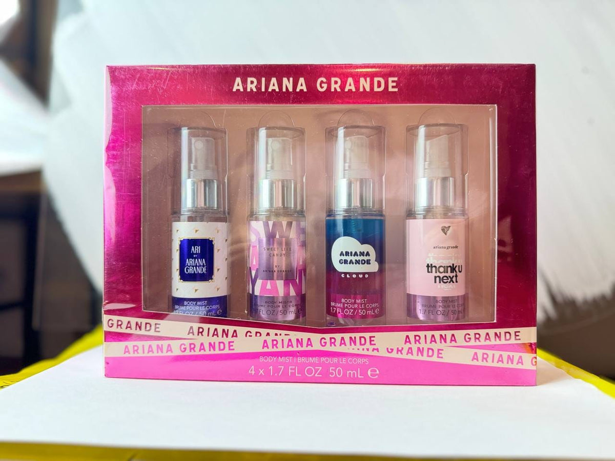 Ariana Grande 4-Piece Body Mist Gift Set – Ari, Sweet Like Candy, Cloud & Thank U Next, 50ml Each