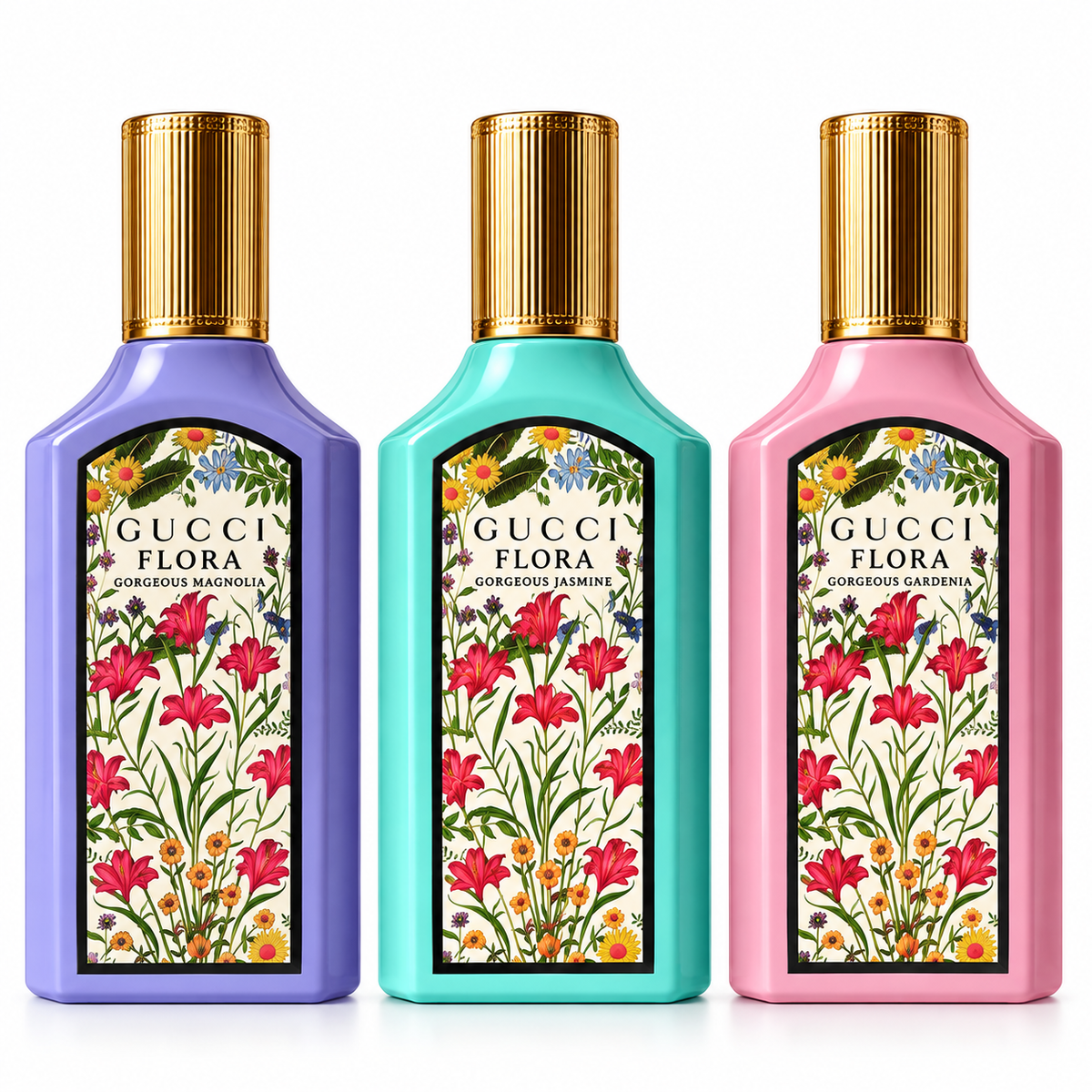 Gucci Flora Gorgeous Gardenia, Jasmine & Magnolia 3-Piece Perfume Gift Set – Eau de Parfum, 30ml Each