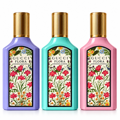 Gucci Flora Gorgeous Gardenia, Jasmine & Magnolia 3-Piece Perfume Gift Set – Eau de Parfum, 30ml Each