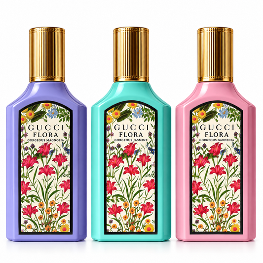 Gucci Flora Gorgeous Gardenia, Jasmine & Magnolia 3-Piece Perfume Gift Set – Eau de Parfum, 30ml Each