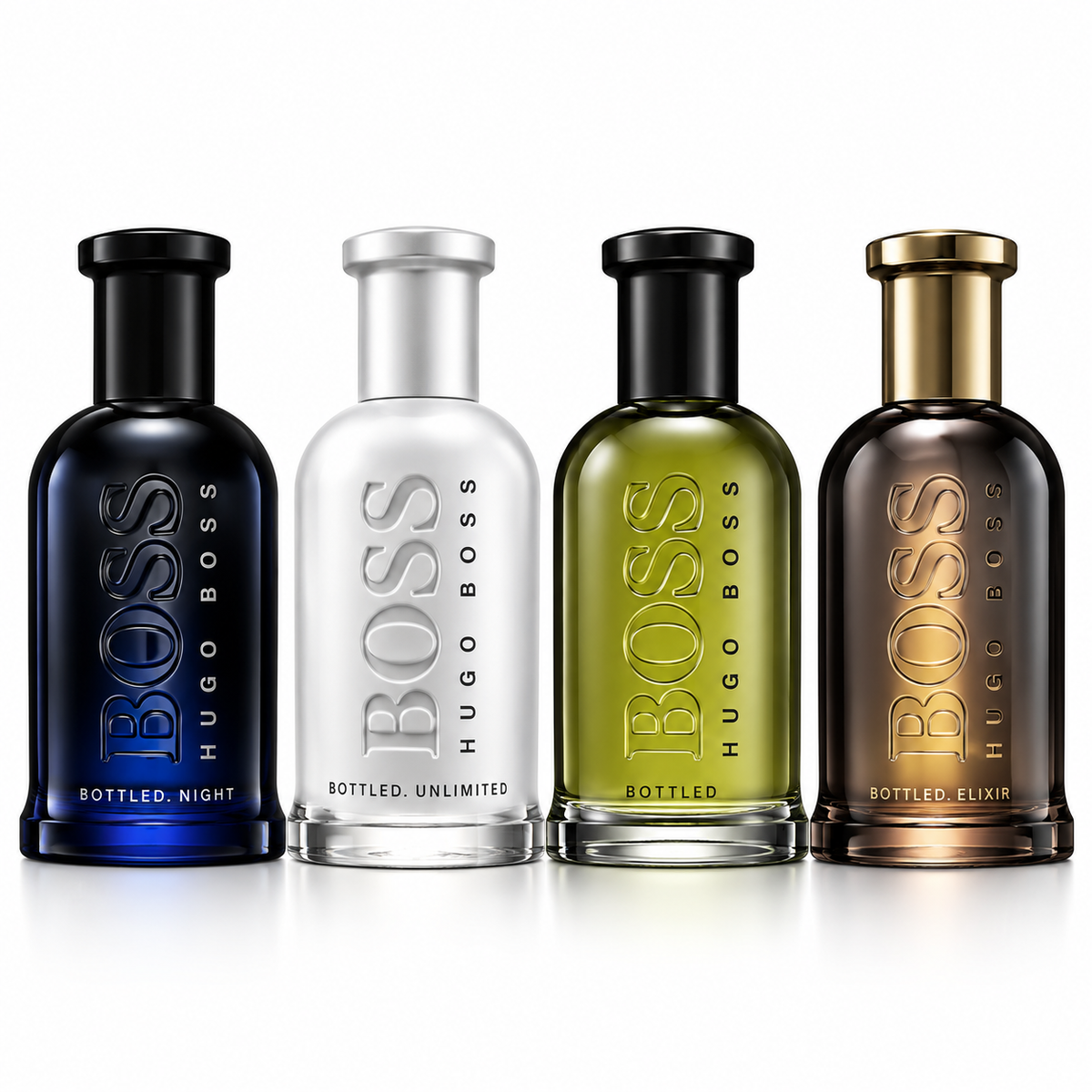 Hugo Boss 4-Piece Men's Perfume Gift Set – Bottled Night, Unlimited, Bottled & Bottled Elixir Eau de Toilette 30ml Each