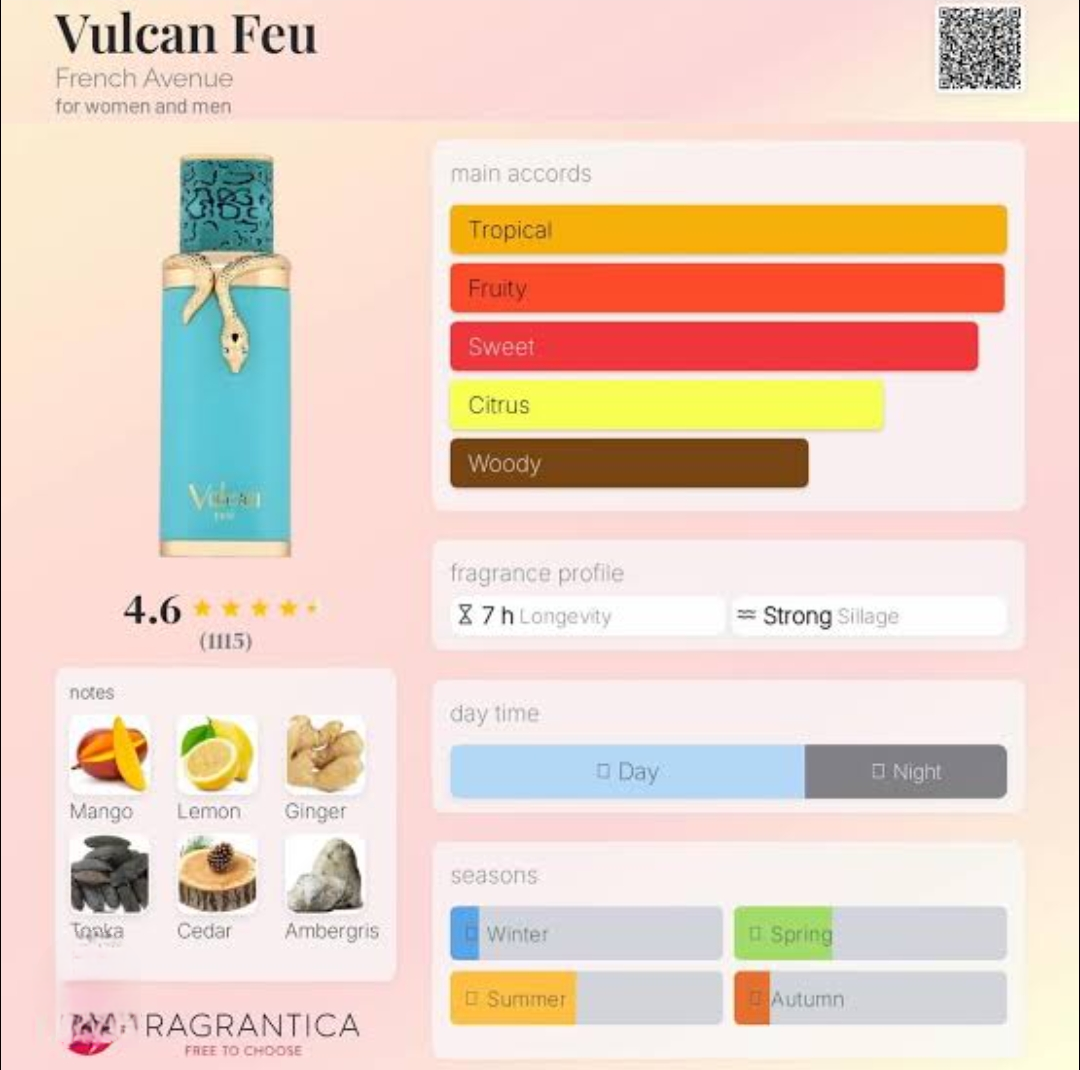 French Avenue Vulcan Feu Eau de Parfum - Luxury Unisex Fragrance with Snake Emblem - 100ml