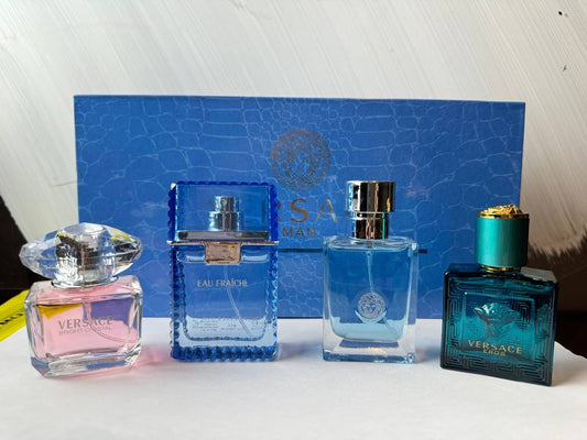 Versace 4-Piece Perfume Gift Set – Eros, Pour Homme, Man Eau Fraîche & Bright Crystal, 30ml Each