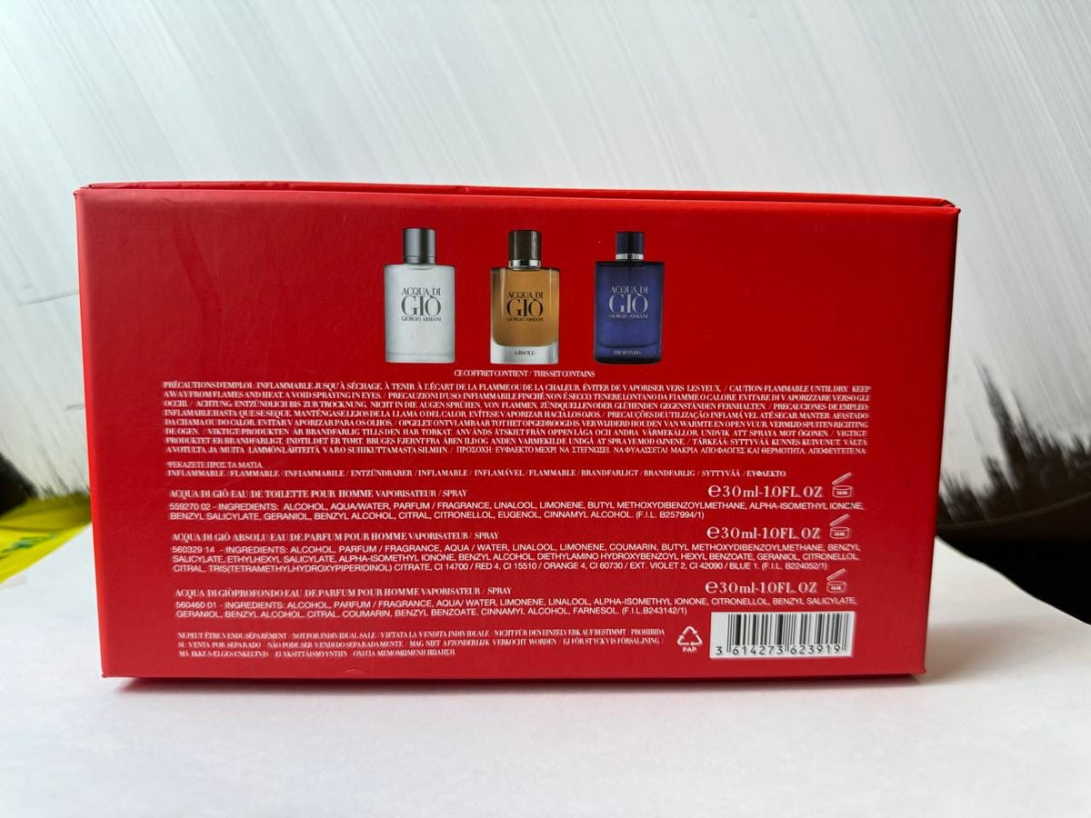 Giorgio Armani Acqua di Giò 3-Piece Men's Perfume Gift Set – EDT, EDP & Parfum, 30ml Each