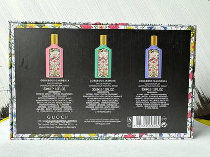 Gucci Flora Gorgeous Gardenia, Jasmine & Magnolia 3-Piece Perfume Gift Set – Eau de Parfum, 30ml Each