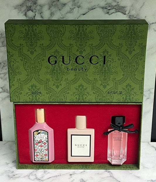 Gucci Beauty 3-Piece Perfume Gift Set – Gucci Flora & Gucci Bloom Floral Fragrance Collection, 30ml Each