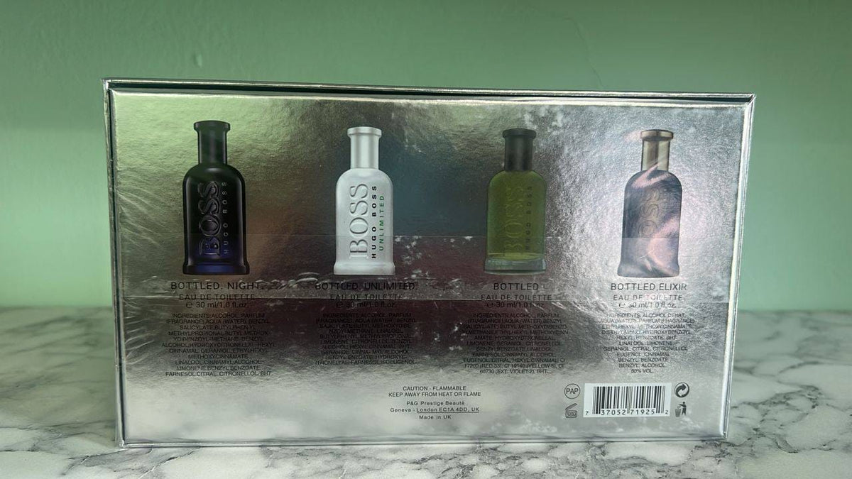 Hugo Boss 4-Piece Men's Perfume Gift Set – Bottled Night, Unlimited, Bottled & Bottled Elixir Eau de Toilette 30ml Each