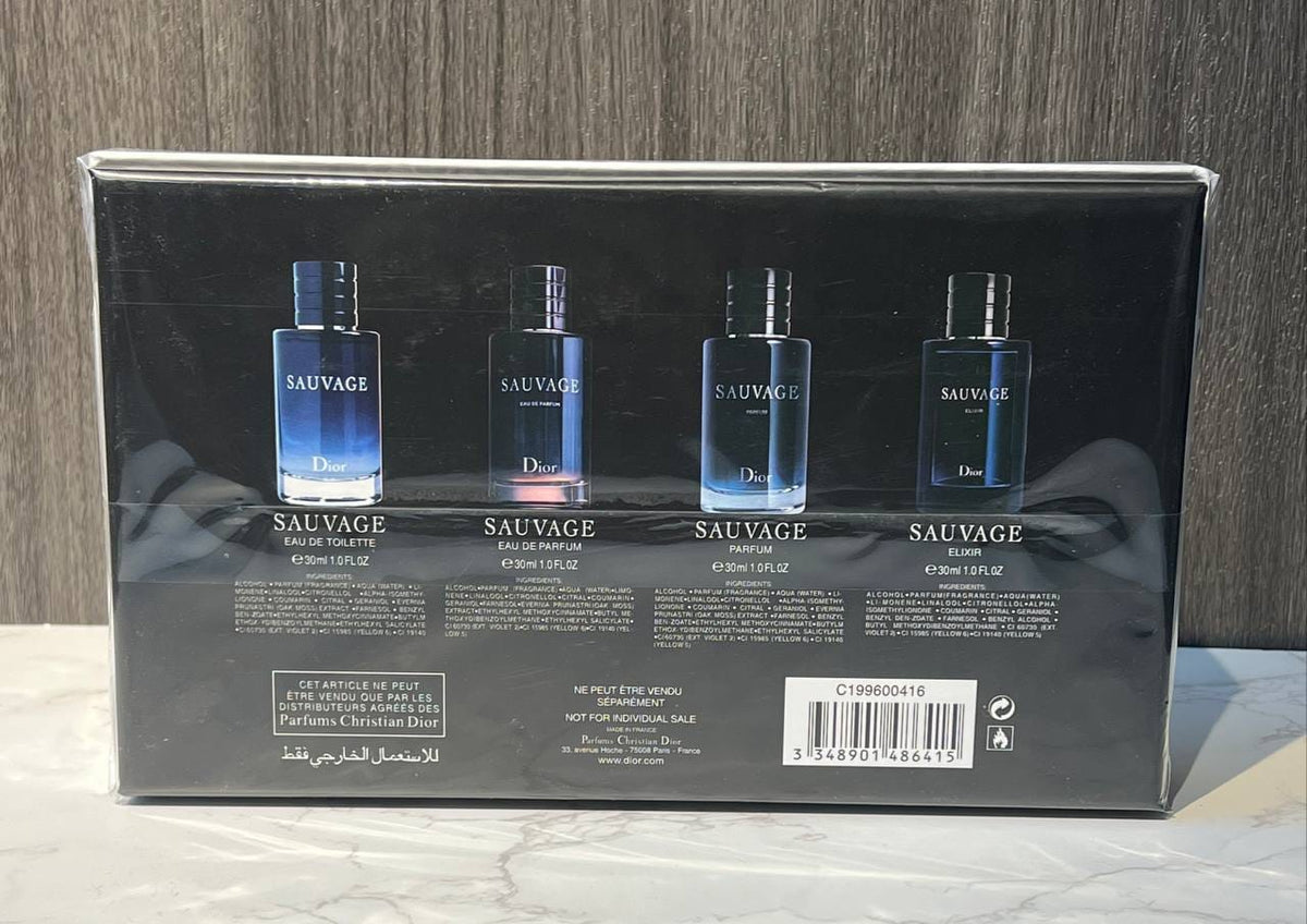 Dior Sauvage 4-Piece Men's Perfume Gift Set – Eau de Toilette, Eau de Parfum, Parfum & Elixir, 30ml Each
